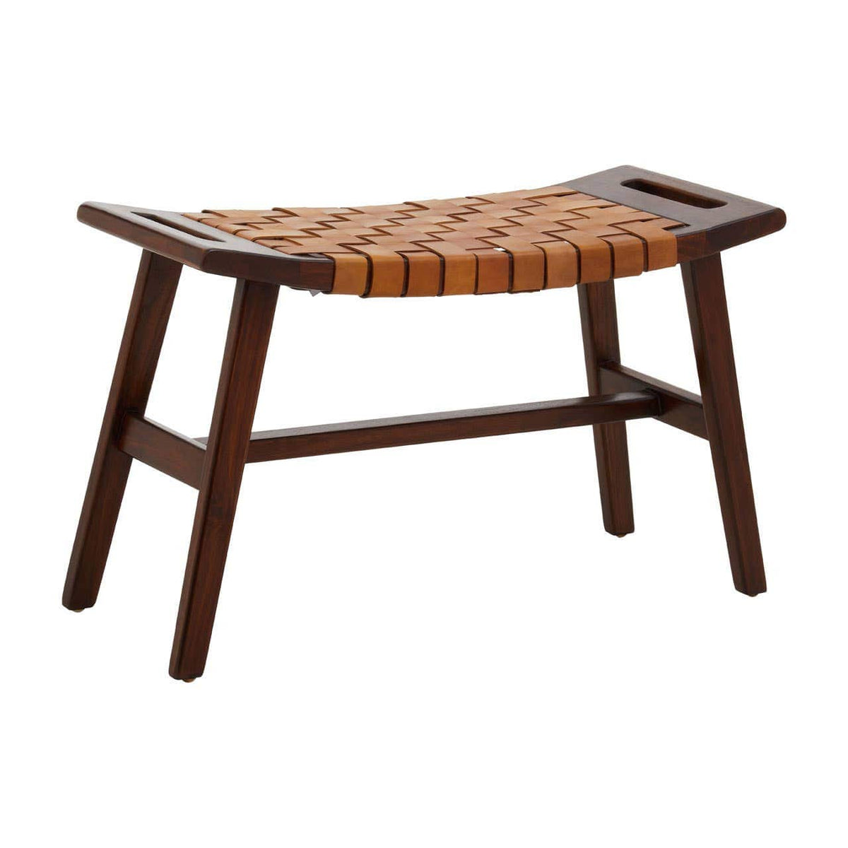 Esperance Living Inca Tan Leather Lattice Design Stool House of Isabella UK