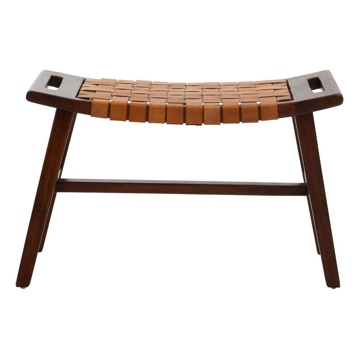 Esperance Living Inca Tan Leather Lattice Design Stool House of Isabella UK
