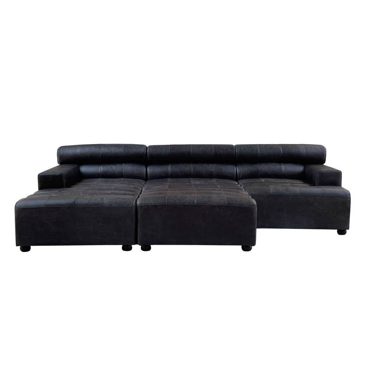 Esperance Living King Antique Black Leather Modular Ottoman House of Isabella UK
