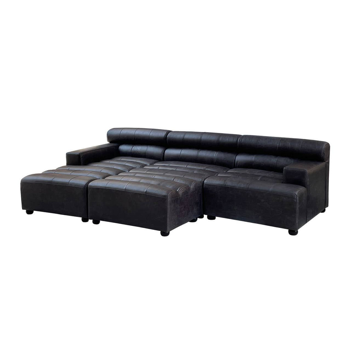 Esperance Living King Antique Black Leather Modular Ottoman House of Isabella UK