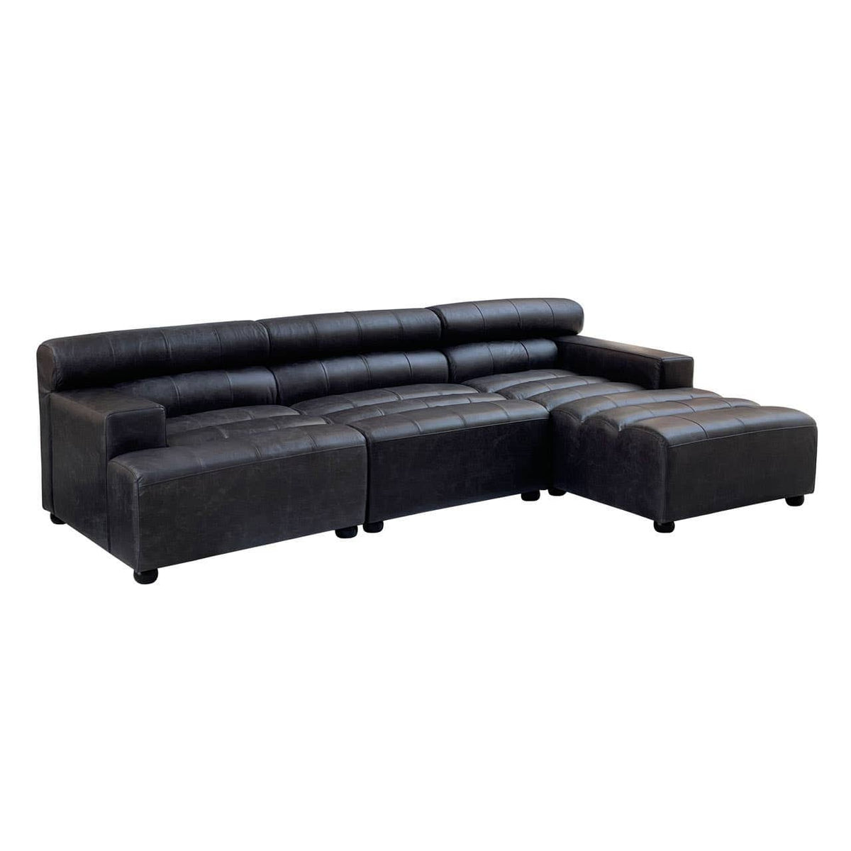 Esperance Living King Antique Black Right Arm Leather Modular Chaise Sofa House of Isabella UK