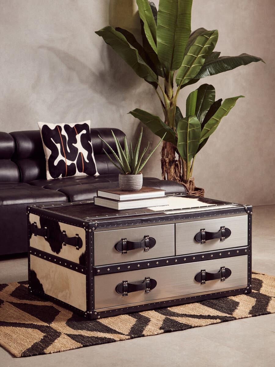 Esperance Living King Armless Antique Black Leather Modular Sofa Chair House of Isabella UK