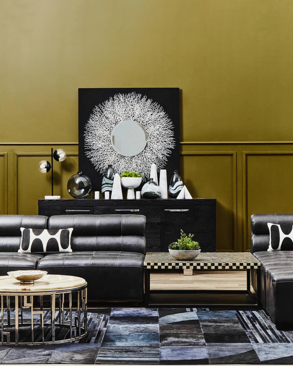 Esperance Living King Armless Antique Black Leather Modular Sofa Chair House of Isabella UK