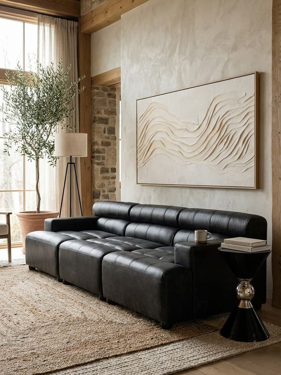 Esperance Living King Right Arm Antique Black Leather Modular Sofa House of Isabella UK