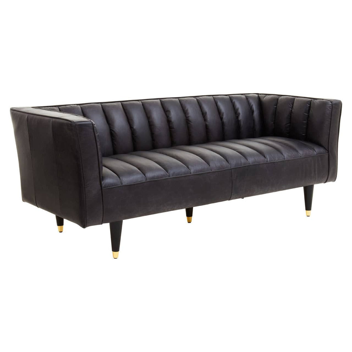 Esperance Living King Three Seater Black Leather Sofa With Flared Arms House of Isabella UK