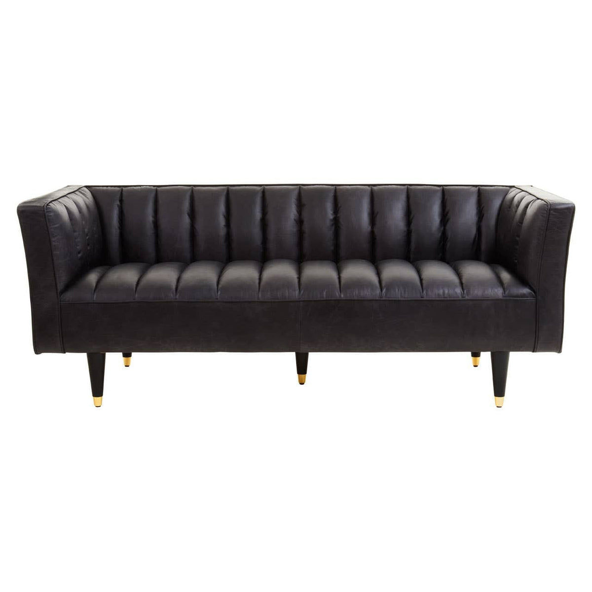 Esperance Living King Three Seater Black Leather Sofa With Flared Arms House of Isabella UK