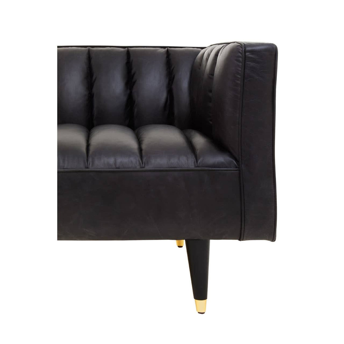 Esperance Living King Three Seater Black Leather Sofa With Flared Arms House of Isabella UK