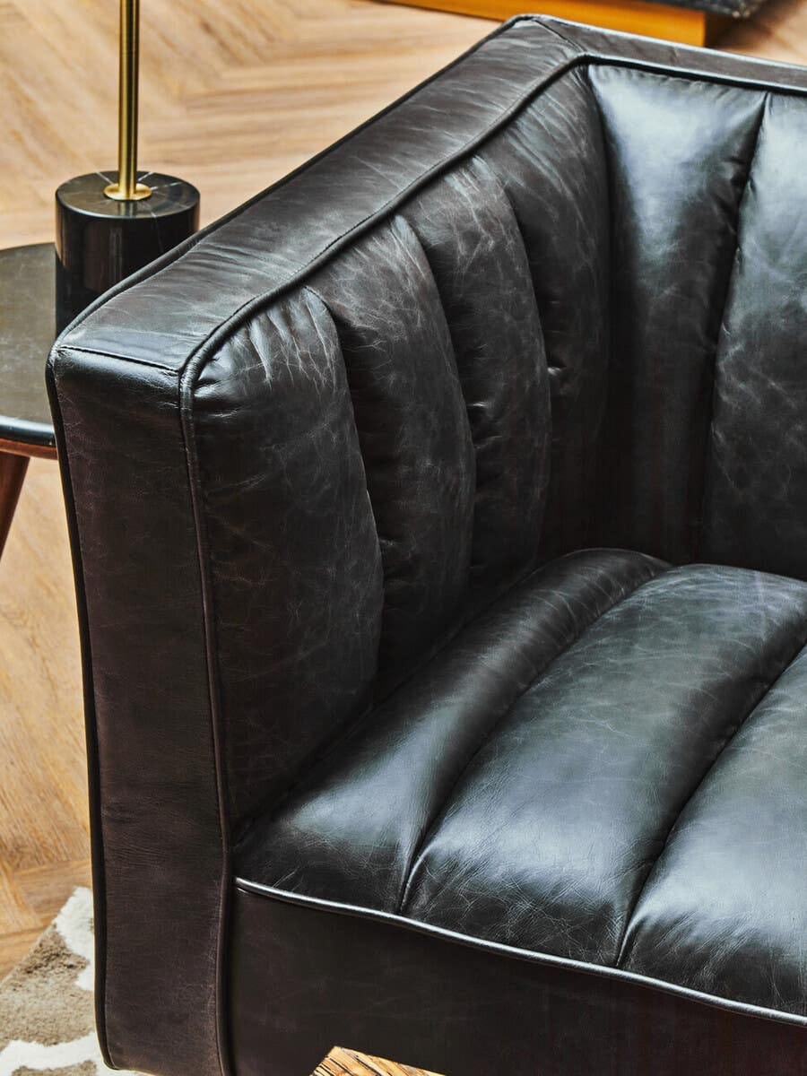 Esperance Living King Three Seater Black Leather Sofa With Flared Arms House of Isabella UK