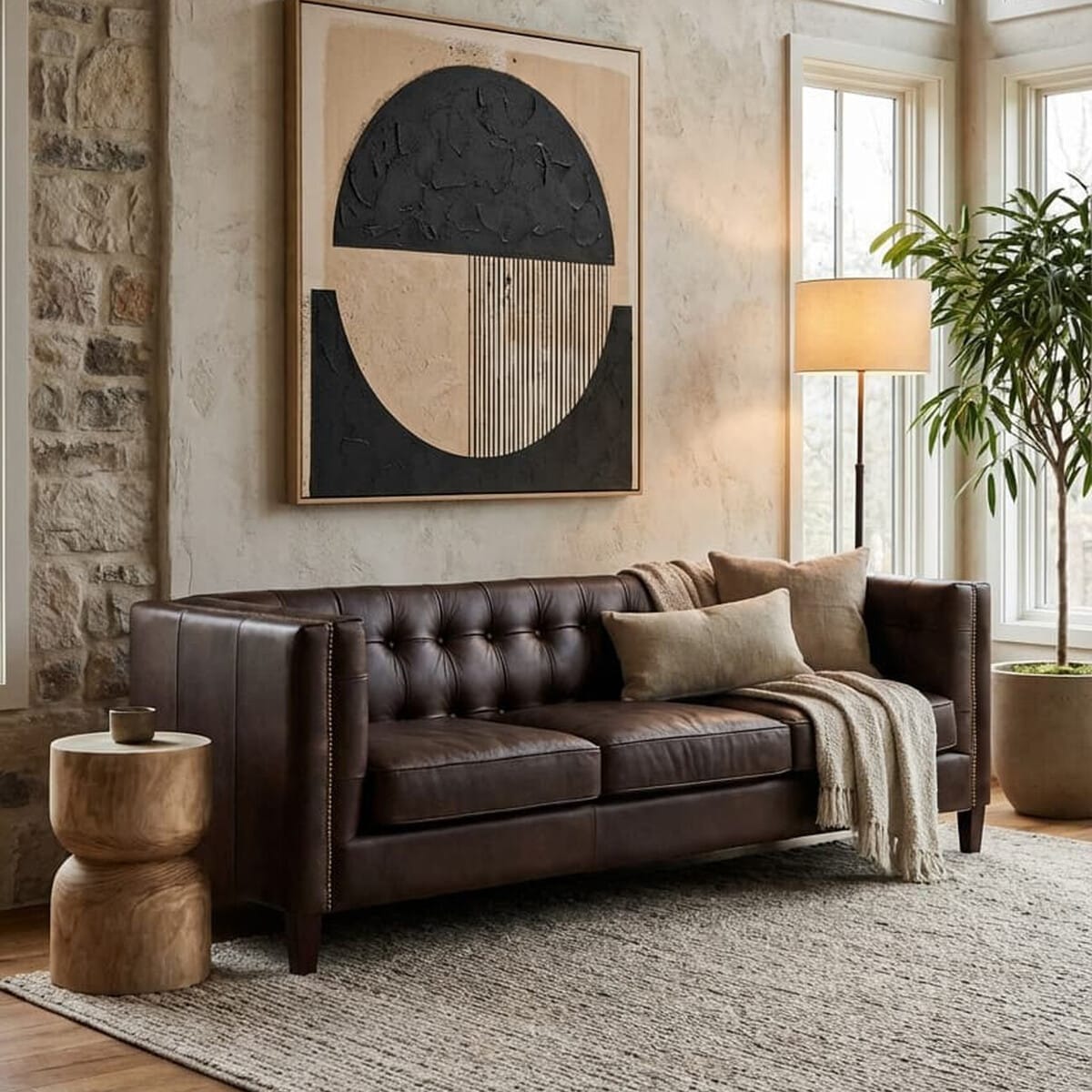 Esperance Living King Three Seater Dark Brown Leather Modern Chesterfield Sofa House of Isabella UK