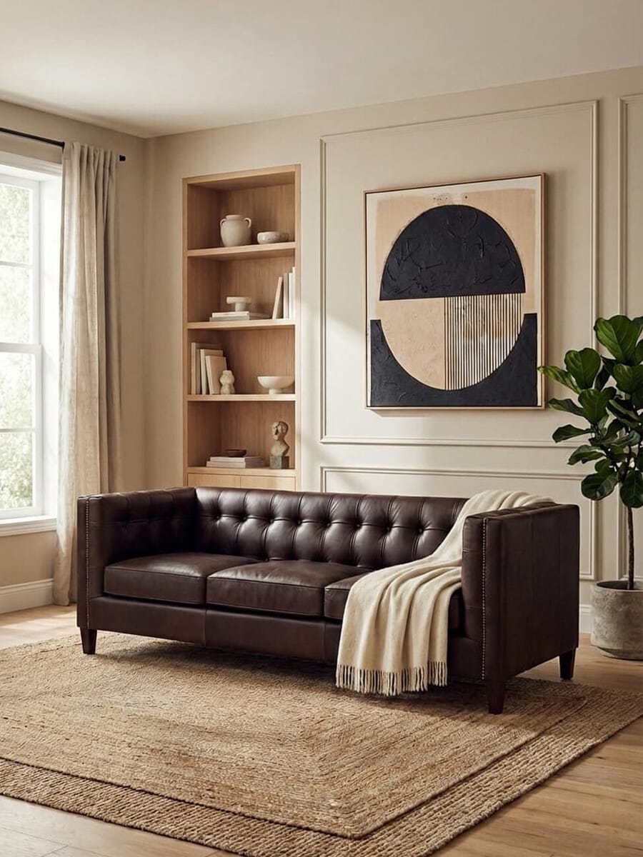 Esperance Living King Three Seater Dark Brown Leather Modern Chesterfield Sofa House of Isabella UK