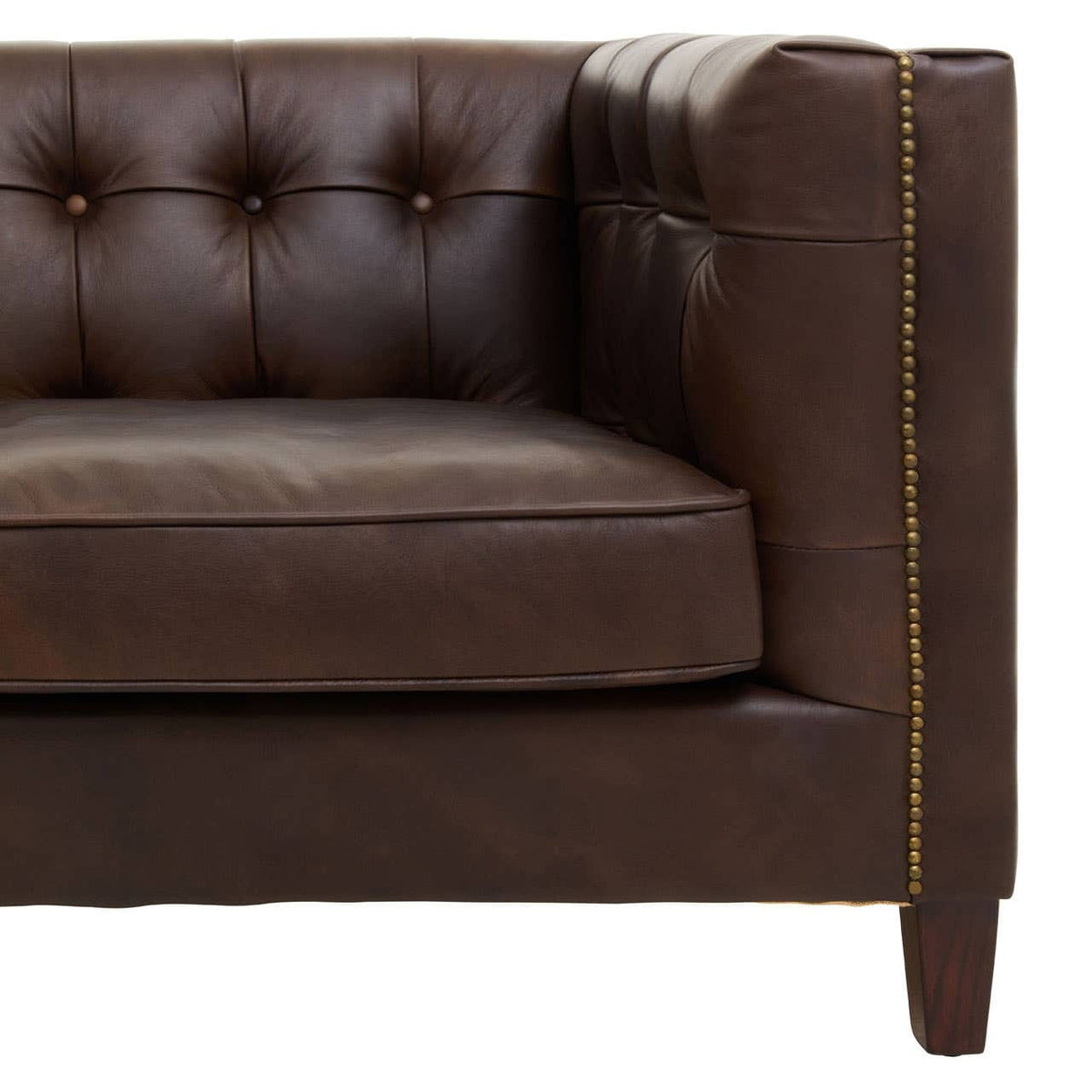 Esperance Living King Three Seater Dark Brown Leather Modern Chesterfield Sofa House of Isabella UK