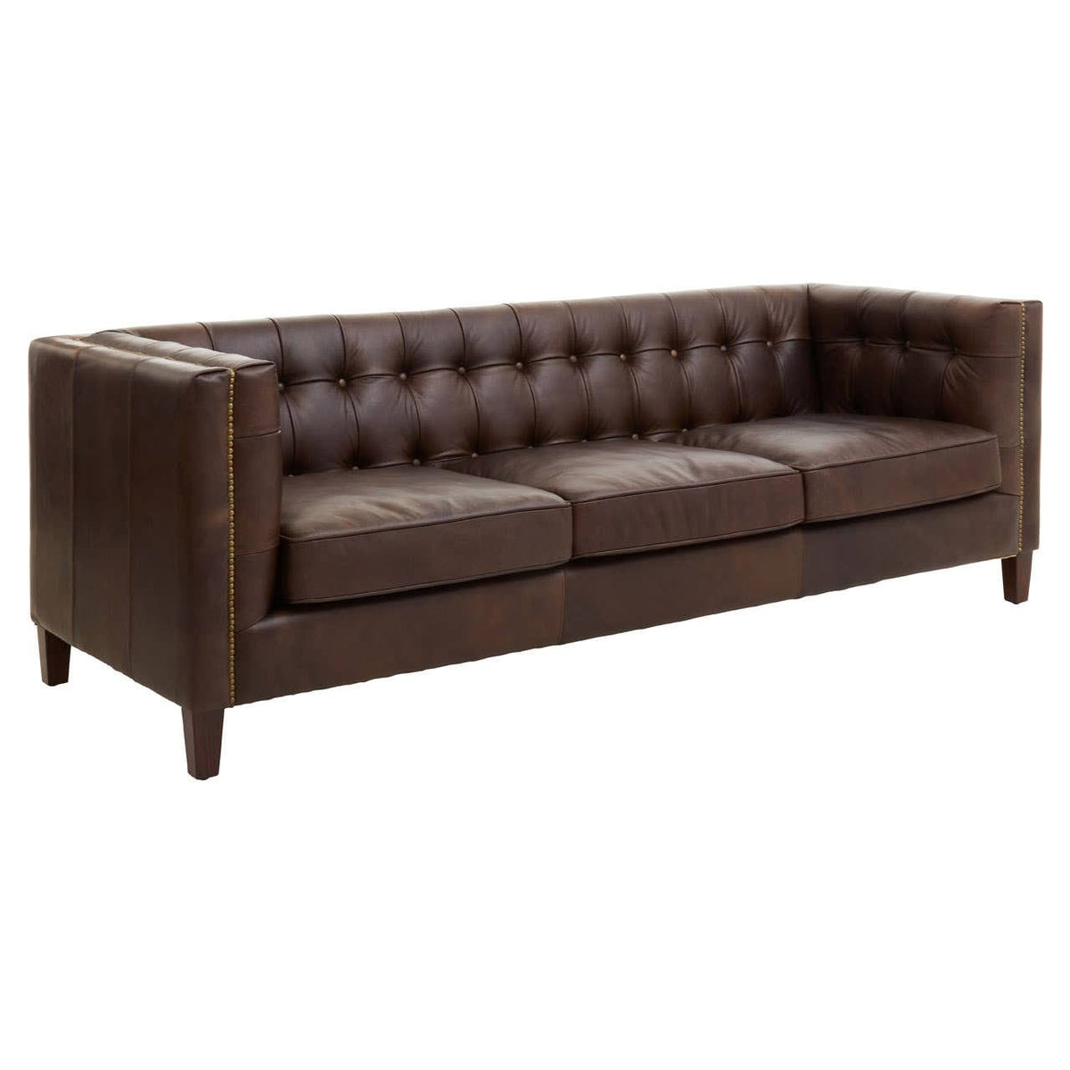 Esperance Living King Three Seater Dark Brown Leather Modern Chesterfield Sofa House of Isabella UK