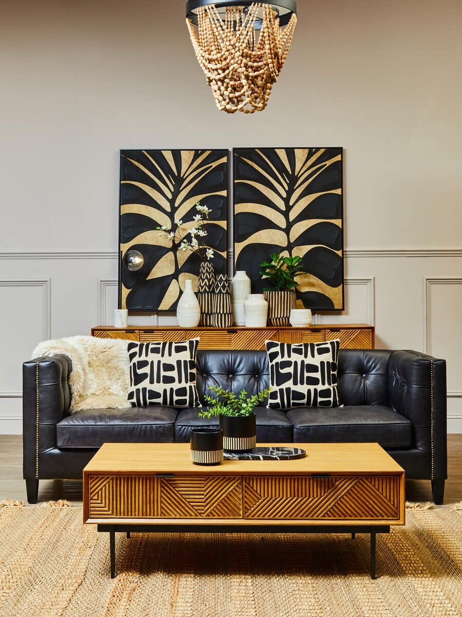 Esperance Living King Three Seater Modern Chesterfield Black Leather Sofa House of Isabella UK