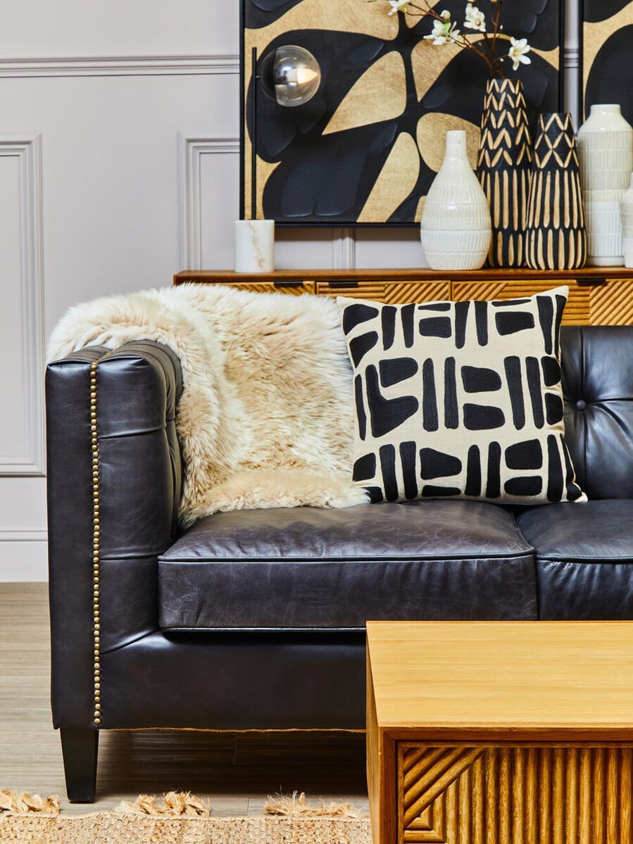 Esperance Living King Three Seater Modern Chesterfield Black Leather Sofa House of Isabella UK