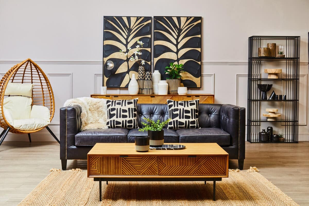 Esperance Living King Three Seater Modern Chesterfield Black Leather Sofa House of Isabella UK