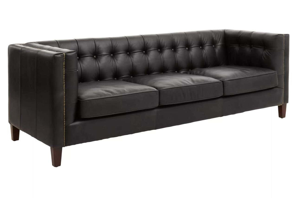 Esperance Living King Three Seater Modern Chesterfield Black Leather Sofa House of Isabella UK