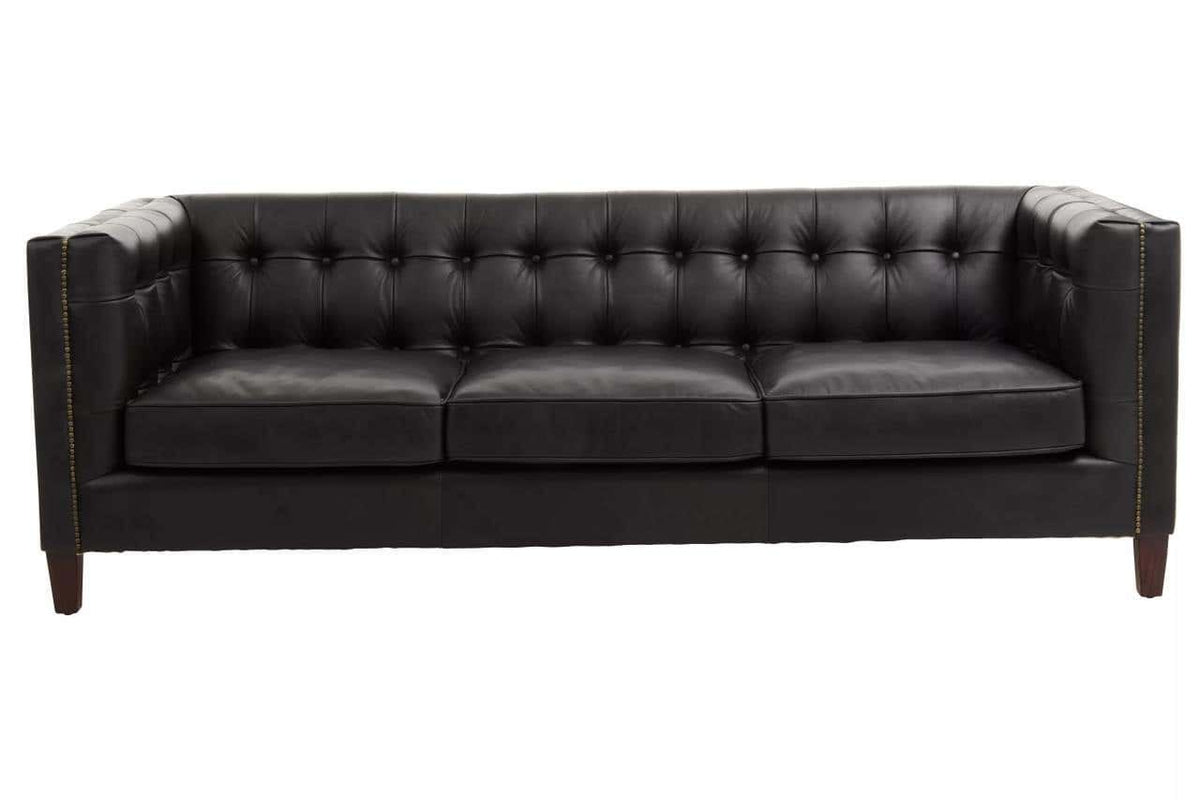 Esperance Living King Three Seater Modern Chesterfield Black Leather Sofa House of Isabella UK