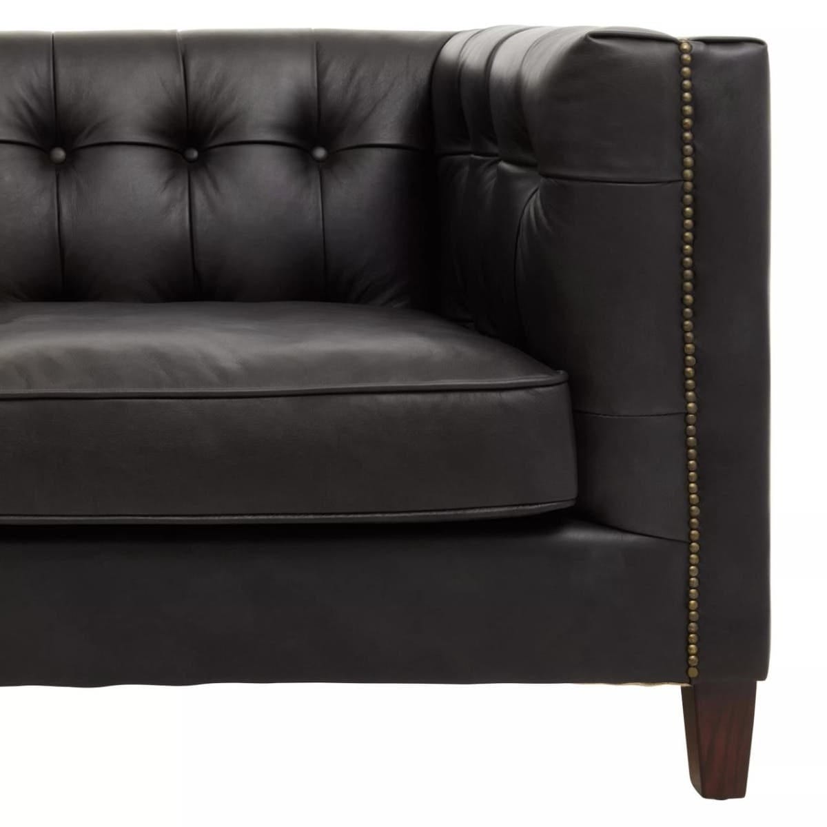 Esperance Living King Three Seater Modern Chesterfield Black Leather Sofa House of Isabella UK