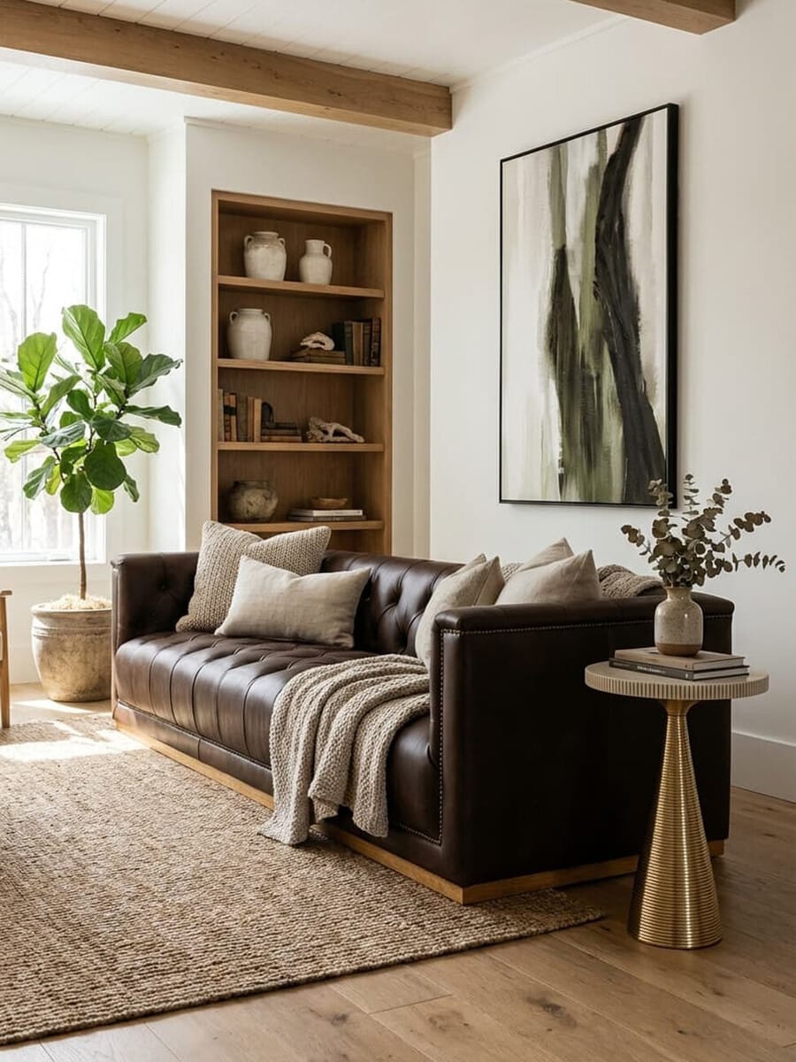 Esperance Living King Three Seater Modern Chesterfield Dark Brown Leather Sofa House of Isabella UK