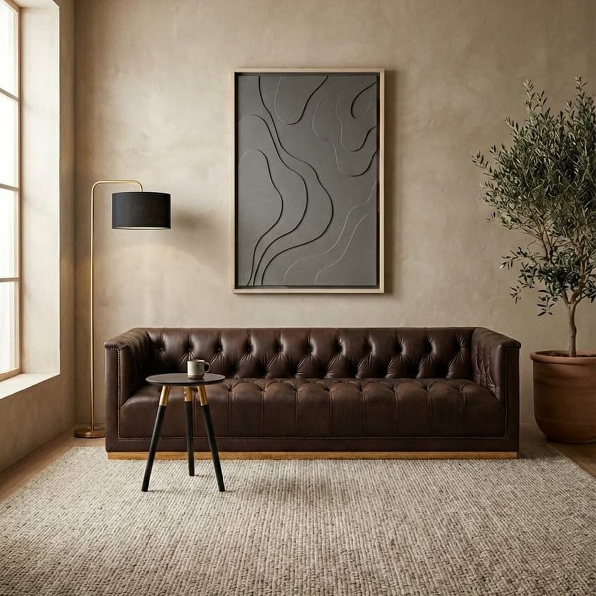 Esperance Living King Three Seater Modern Chesterfield Dark Brown Leather Sofa House of Isabella UK
