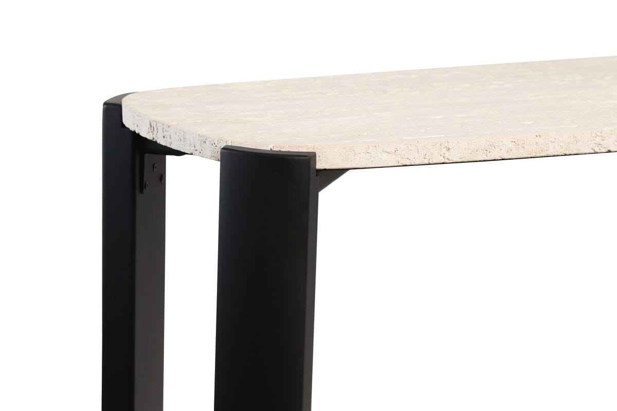 Esperance Living Palermo Travertine Top and Black Acacia Wood Console Table House of Isabella UK