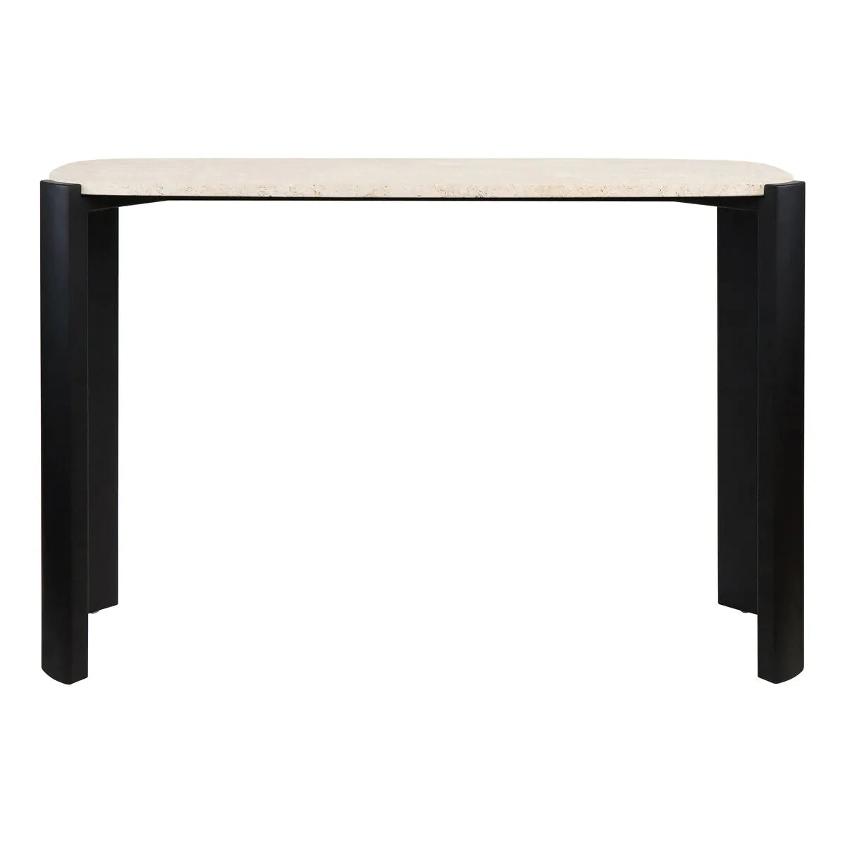 Esperance Living Palermo Travertine Top and Black Acacia Wood Console Table House of Isabella UK