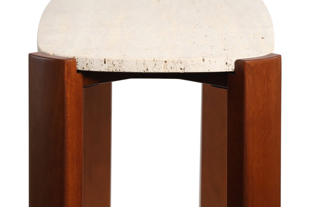 Esperance Living Palermo Travertine Top and Brown Acacia Wood Console Table House of Isabella UK