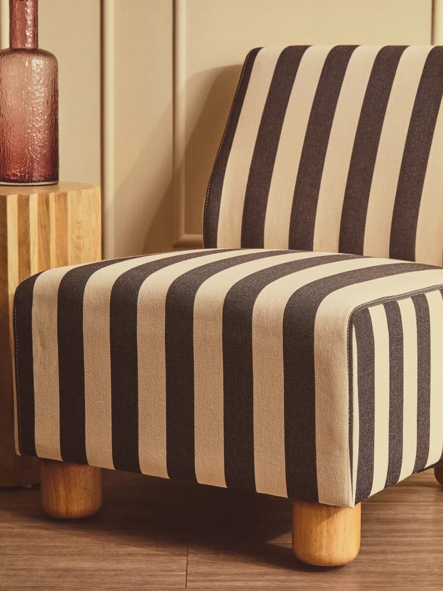 Esperance Living Parlan Black and White Stripe Armless Chair with Wooden Feet House of Isabella UK