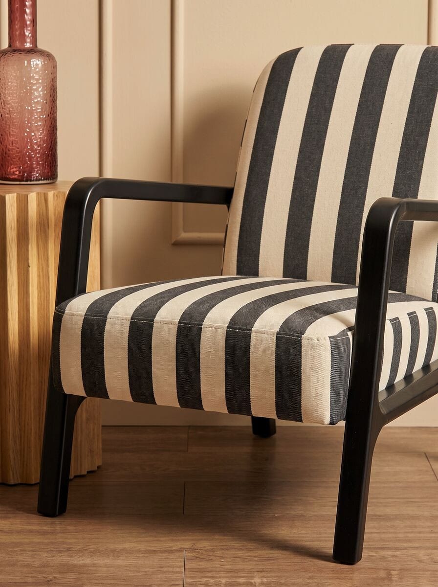 Esperance Living Parnay Black and White Stripe Armchair with Wooden Frame House of Isabella UK