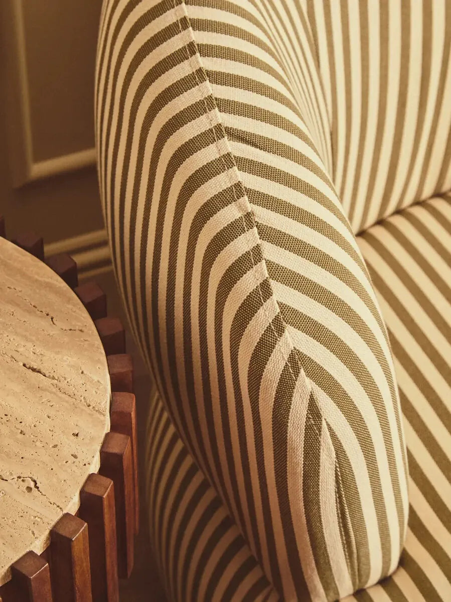 Esperance Living Parsac Olive Green and White Stripe Swivel Lounge Chair House of Isabella UK