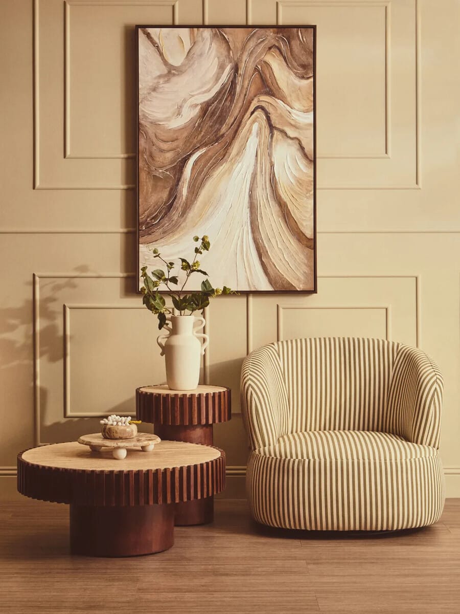 Esperance Living Parsac Olive Green and White Stripe Swivel Lounge Chair House of Isabella UK