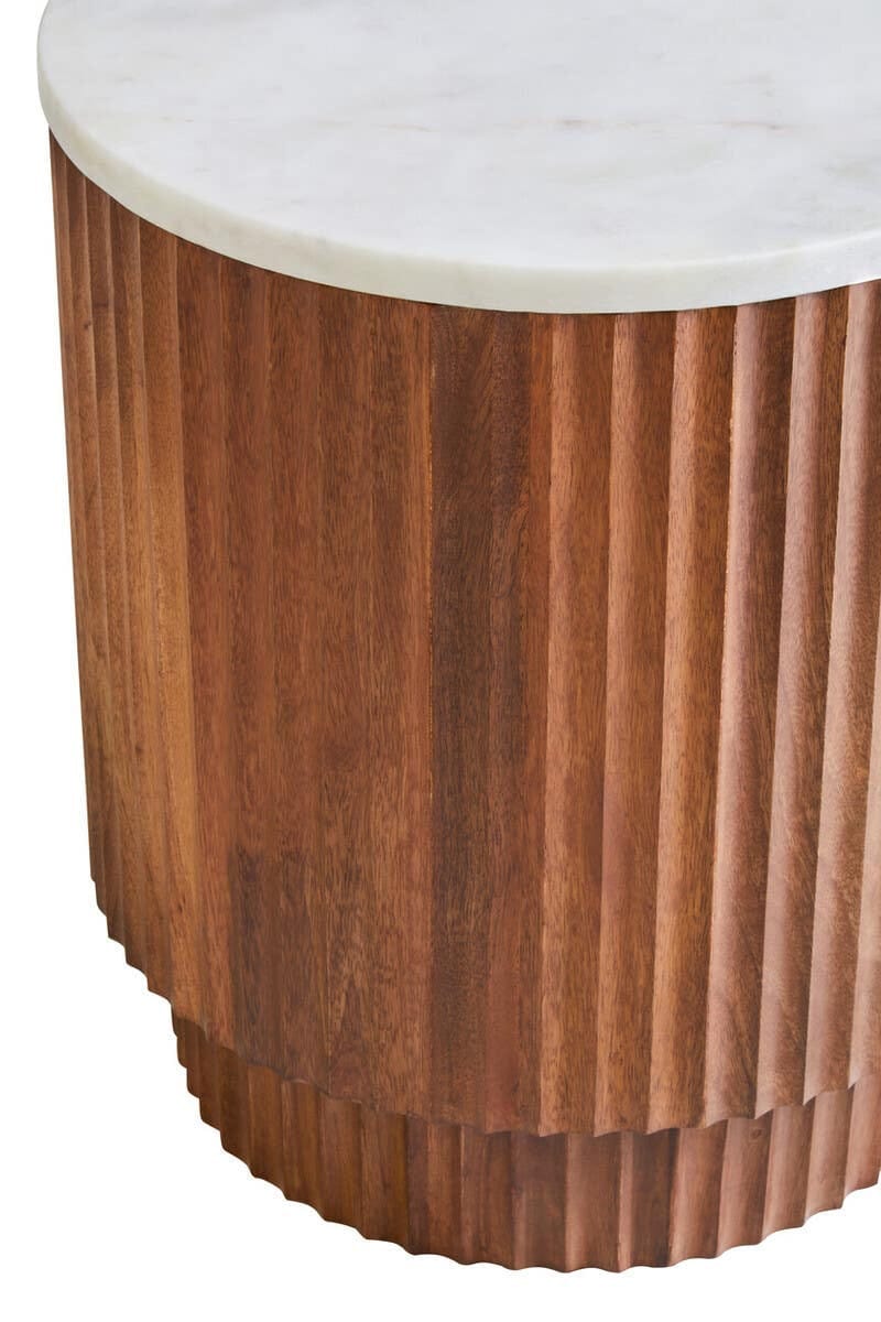 Esperance Living Torcino Mango Wood Carved Design Marble Top Side Table House of Isabella UK