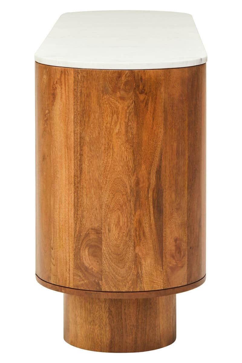 Esperance Living Torcino Mango Wood Carved Design Marble Top Three Door Sideboard House of Isabella UK