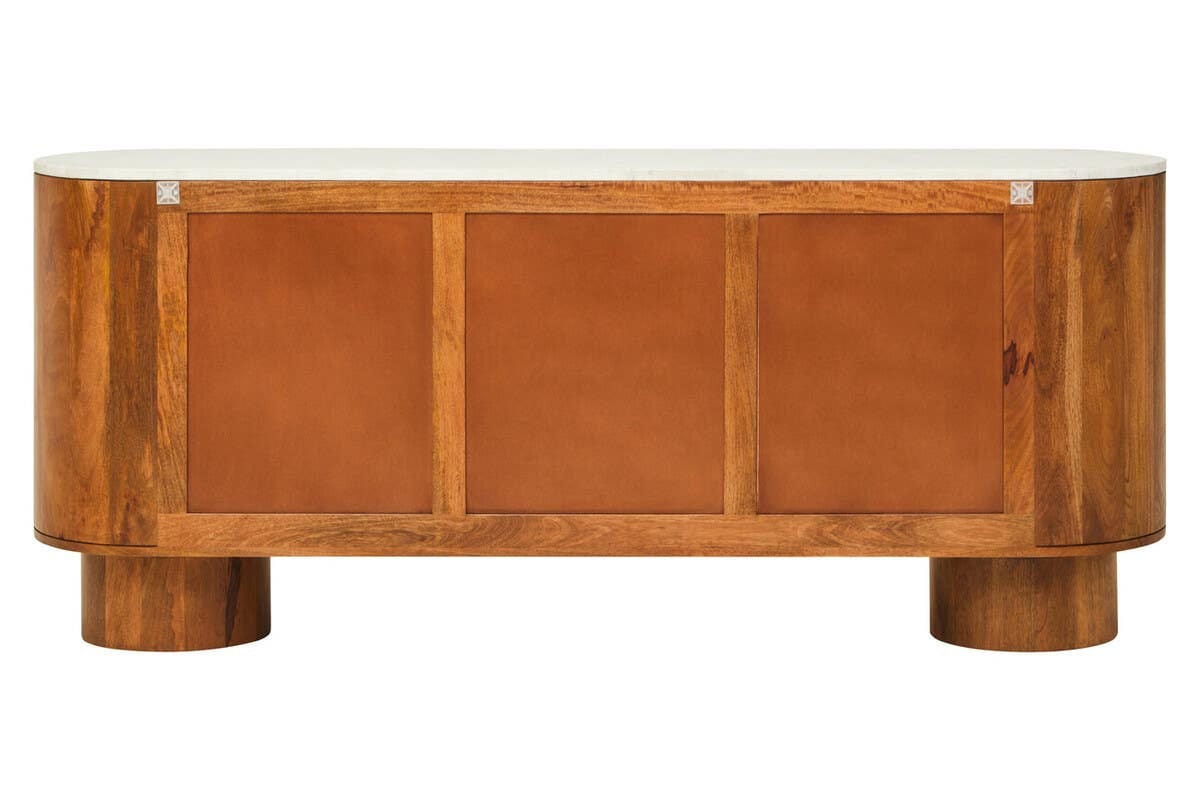 Esperance Living Torcino Mango Wood Carved Design Marble Top Three Door Sideboard House of Isabella UK