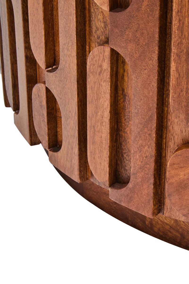 Esperance Living Torcino Marble and Carved Mango Wood Round Coffee Table House of Isabella UK