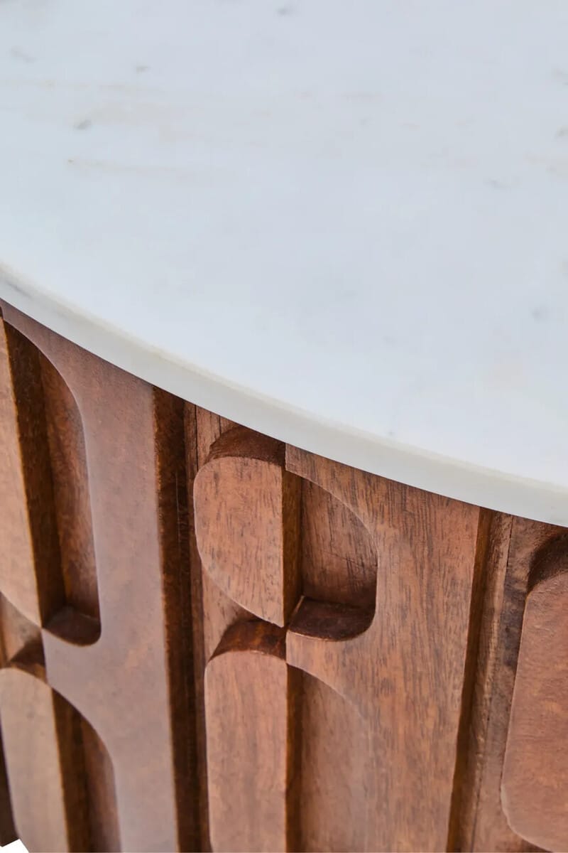 Esperance Living Torcino Marble and Carved Mango Wood Round Coffee Table House of Isabella UK