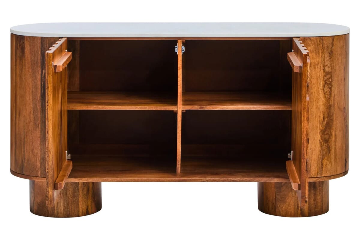 Esperance Living Torcino Marble and Carved Mango Wood Two Door Sideboard House of Isabella UK