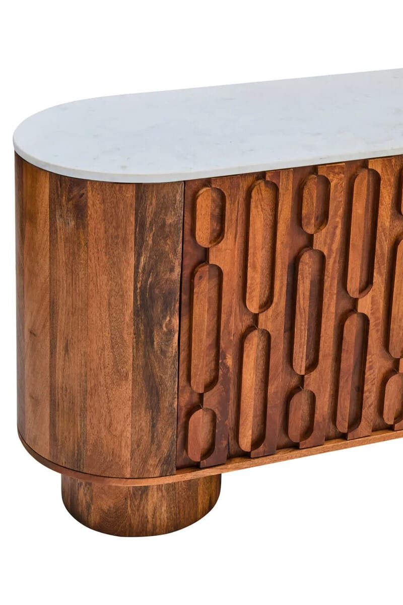 Esperance Living Torcino Marble and Carved Mango Wood Two Door Sideboard House of Isabella UK