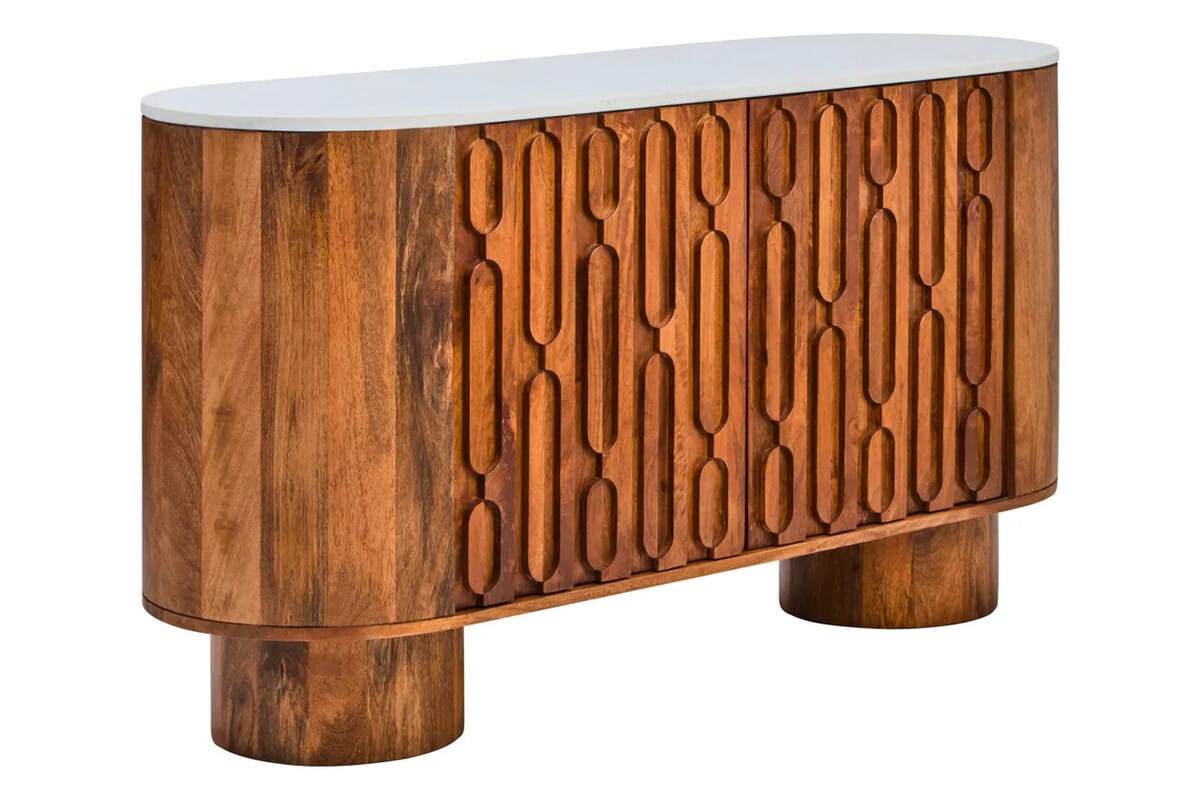 Esperance Living Torcino Marble and Carved Mango Wood Two Door Sideboard House of Isabella UK