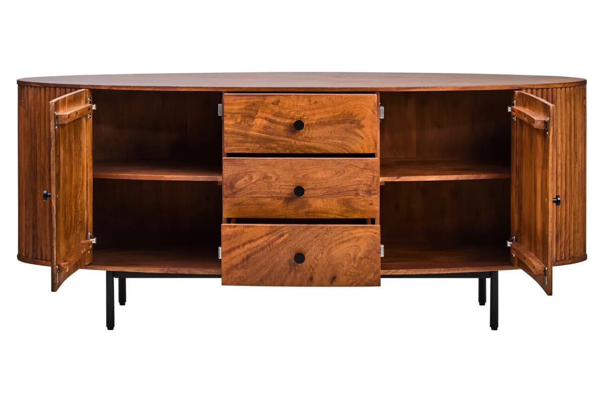 Esperance Living Torello Two Door Three Drawer Mango Wood Oval Sideboard House of Isabella UK