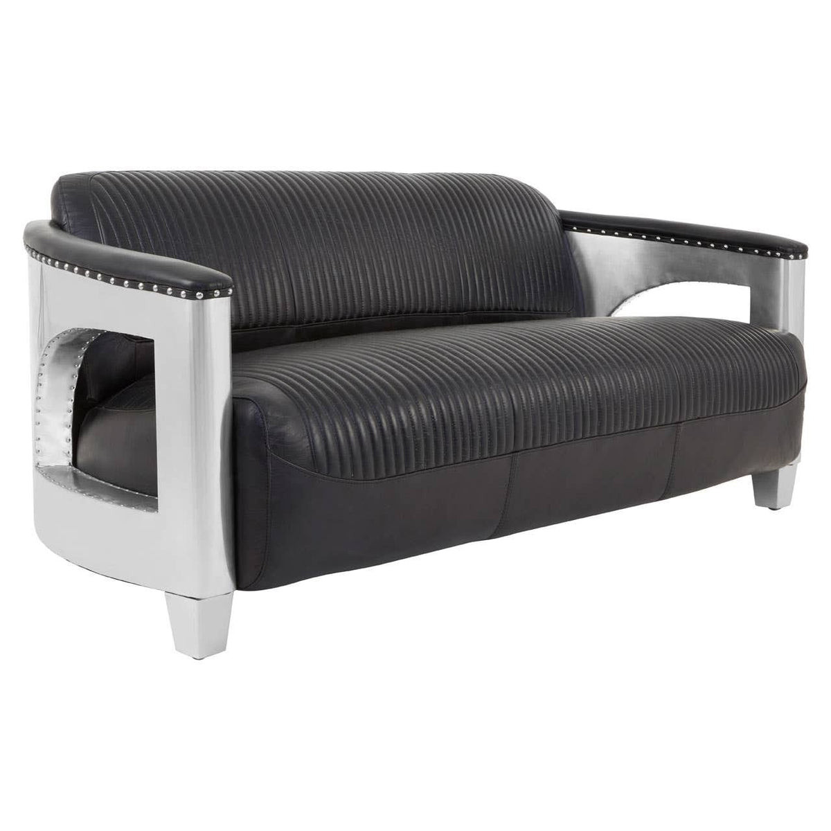Esperance Living Victor 3 Seat Black Leather Sofa House of Isabella UK