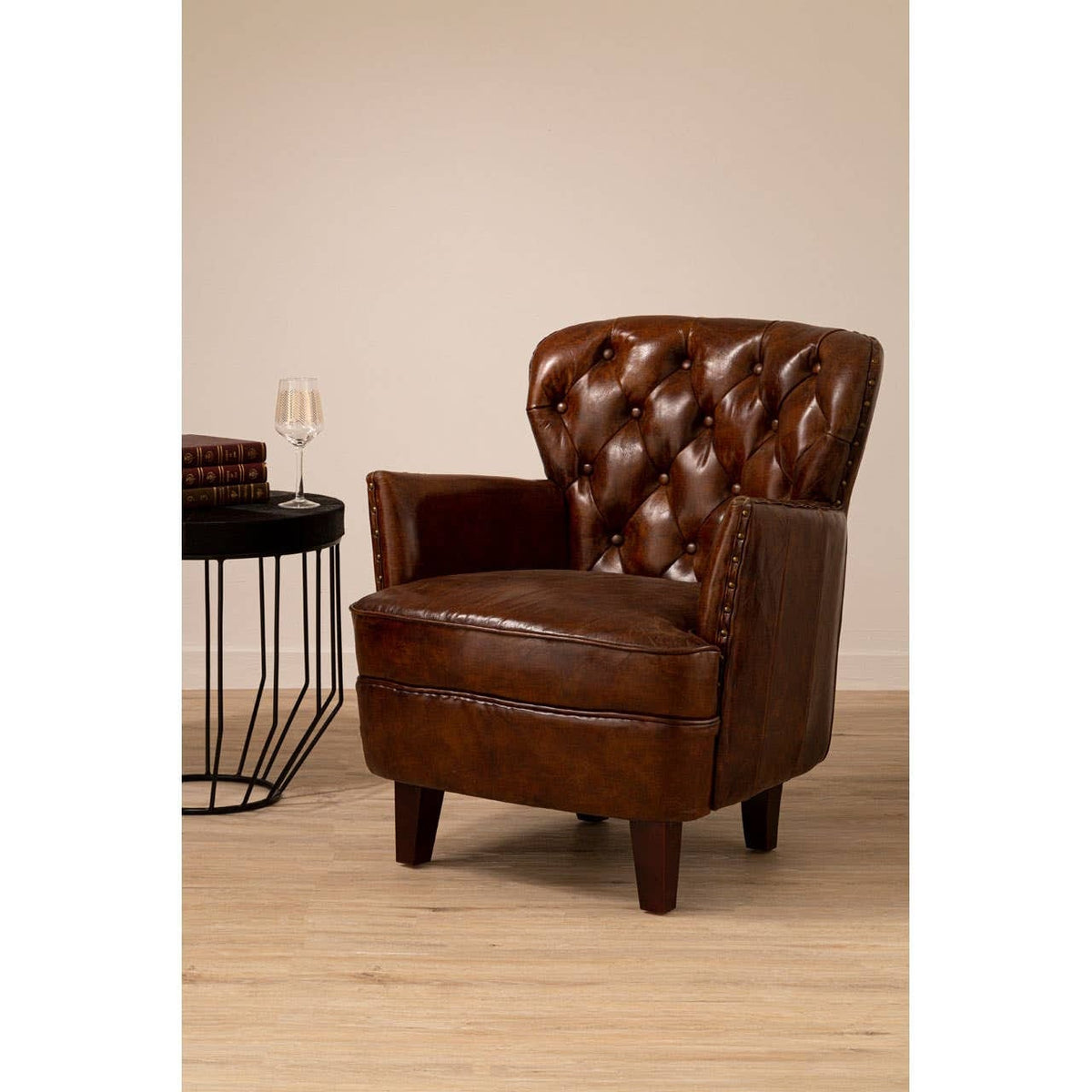 Esperance Living #Victor Brown Leather Armchair with Button Tufted Back House of Isabella UK