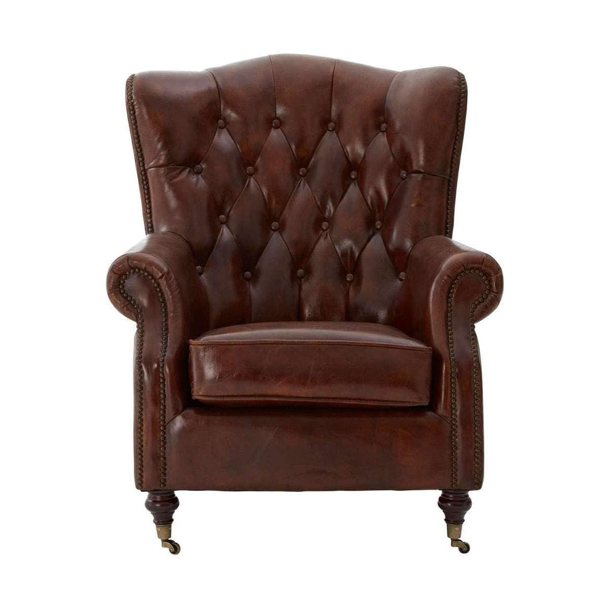 Esperance Living Victor Brown Leather Scroll Armchair House of Isabella UK