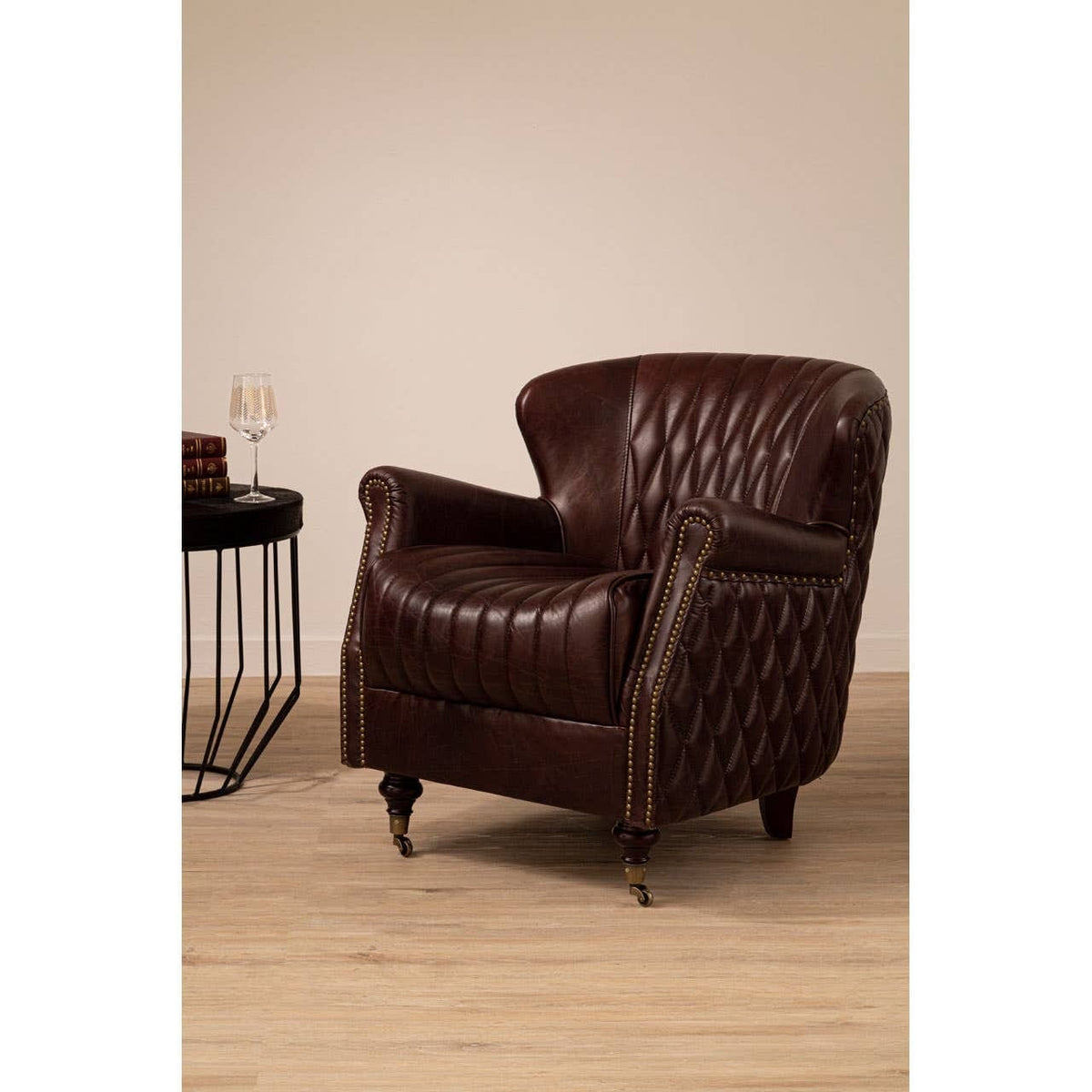 Esperance Living Victor Brown Leather Winged Back Armchair House of Isabella UK