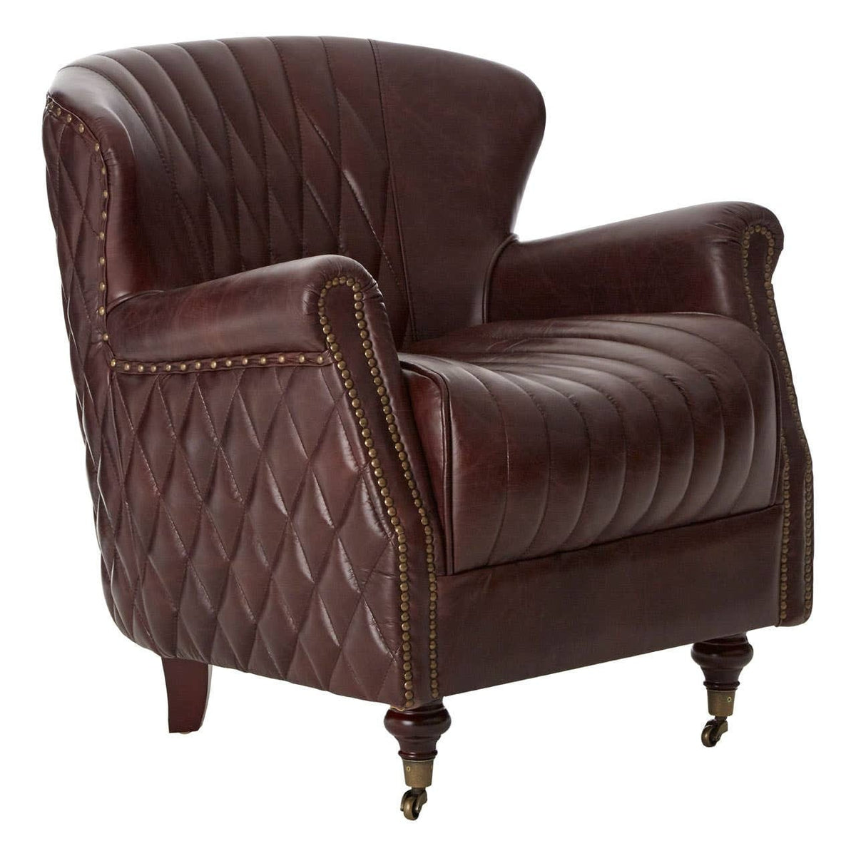 Esperance Living Victor Brown Leather Winged Back Armchair House of Isabella UK
