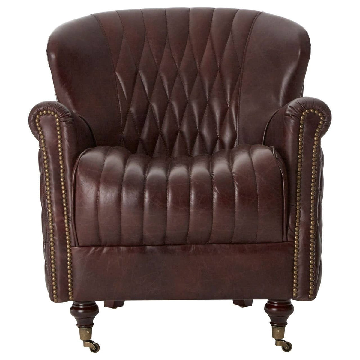 Esperance Living Victor Brown Leather Winged Back Armchair House of Isabella UK