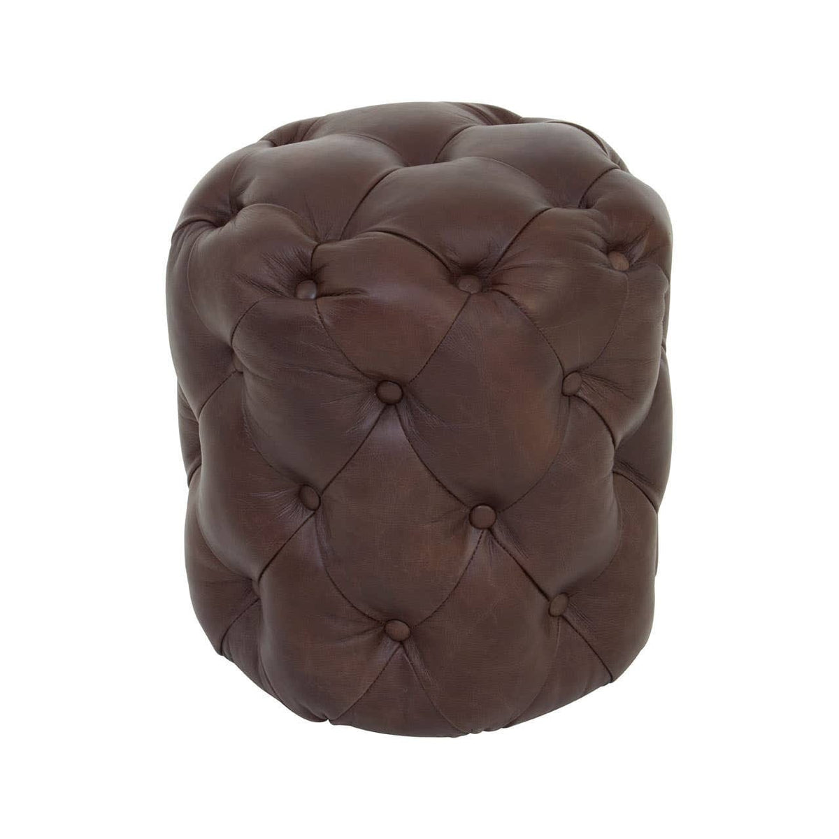 Esperance Living Victor Button Tufted Brown Leather Stool House of Isabella UK