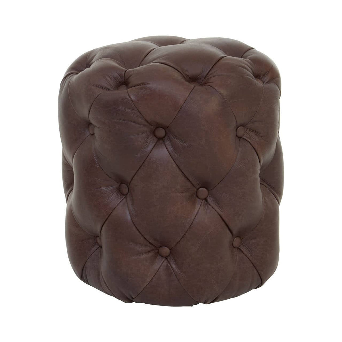 Esperance Living Victor Button Tufted Brown Leather Stool House of Isabella UK
