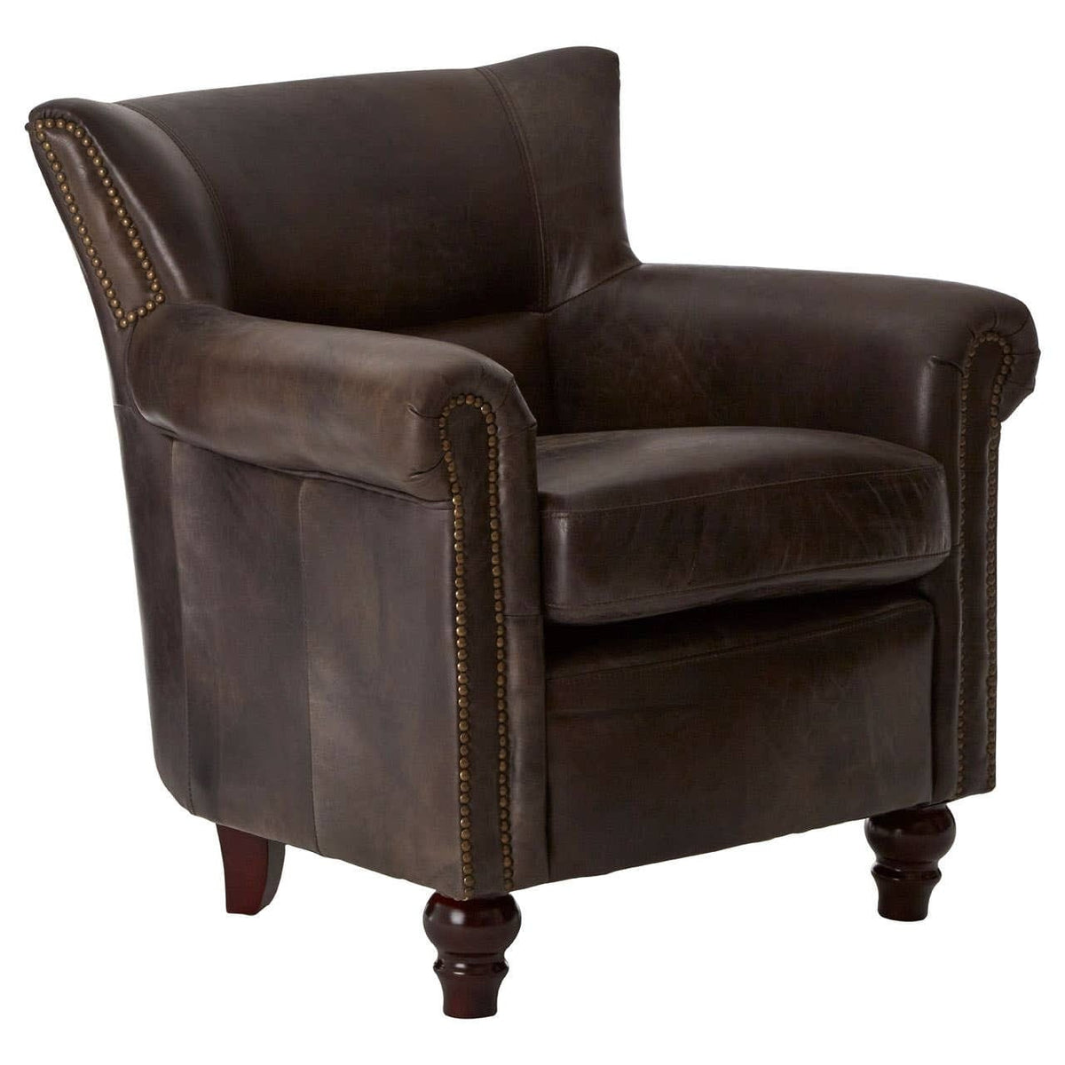 Esperance Living Victor Dark Grey Brown Leather Armchair House of Isabella UK