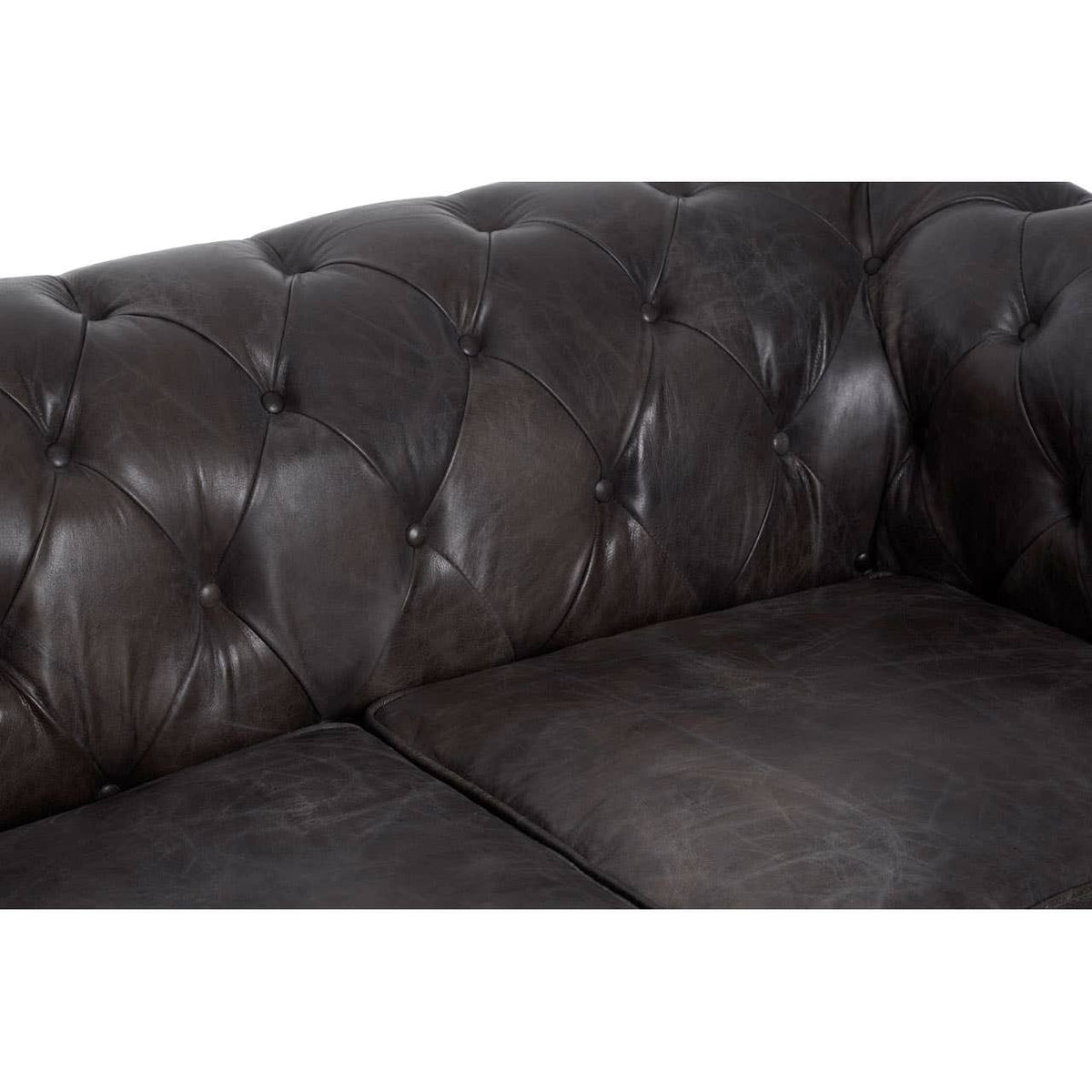 Esperance Living Victor Dark Grey Brown Leather Chesterfield 2 Seat Sofa House of Isabella UK